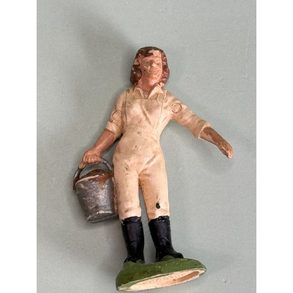 Vintage Britains England Land Army Girl w/Bucket Miniature Figurine Plastic 2" - Picture 2 of 7